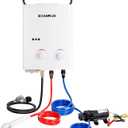 CAMPLUX Portable Propane Water Heater & Pump Kit, 1.32 GPM Tankless Gas Shower System with 12V Pump, Long Power Cables & Extension Hoses, Instant Hot Water for Off-Grid Camping, RV, AY132P43, White