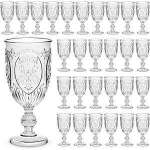 48 Pcs Plastic Goblets 7.5oz Vintage Goblet Plastic Glasses Colored Retro Embossed Water Goblets for Bar Juice Baby Shower Wedding Reception Grand Event Party (Clear)