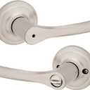 Kwikset Henley Interior Privacy Door Handle with Lock, Door Lever For Bathroom and Bedroom, Satin Nickel Reversible Keyless Push Button Lock Door Lever, with Microban Protection