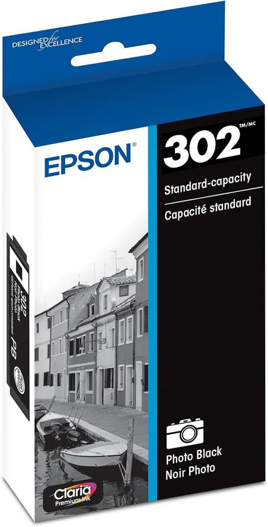 EPSON 302 Claria Premium Ink Standard Capacity Photo Black Cartridge (T302120-S) Works with Expression XP-6000, 6100