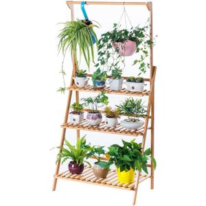 COPREE Bamboo 3-Tier Hanging Plant Stand Planter Shelves Flower Pot Organizer Rack Folding Display Shelving Plants Shelf Unit Holder