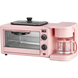 3-in-1 multifunctional home breakfast machine, mini oven, coffee maker (Pink)