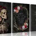 3Pcs Gothic Romantic Skull Canvas Wall Art Dark Academia Moody Flowers Wall Decor Pictures Halloween Room Aesthetic Posters Prints for Bedroom Gallery Home Decoration 16x24in