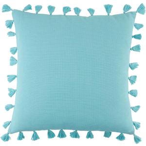 SARO LIFESTYLE Mabel Collection Tassel Throw Pillow with Down Filling, 20", Turquoise (20" Poly Filled)