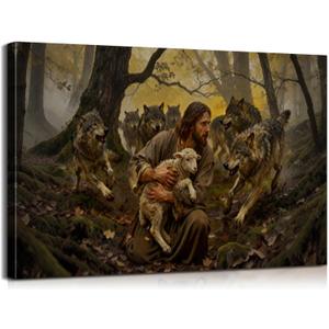 Mistyefly Religious Decor Christian Art The Good Shepherd Wall Decor, 18"L x 12"W