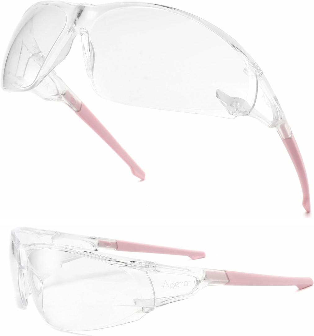 Alsenor Anti Fog Goggles Wrap-Around Shooting Safety Glasses Blue Light Blocking Protective Eyewear ANSI Z87 Cycling Glasses (Pink (1 Pack)