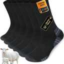 Merino Wool Hiking Crew Socks, Thick Thermal Warm Winter Cushioned Sock For Men & Women, Moisture-Wicking 3 Pairs (Black)