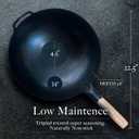 Pre Seasoned Blue Carbon Steel Flat Bottom Wok -14 Inch Chinese Pow Wok - Traditionally Hand Hammered Woks and Stir Fry Pans