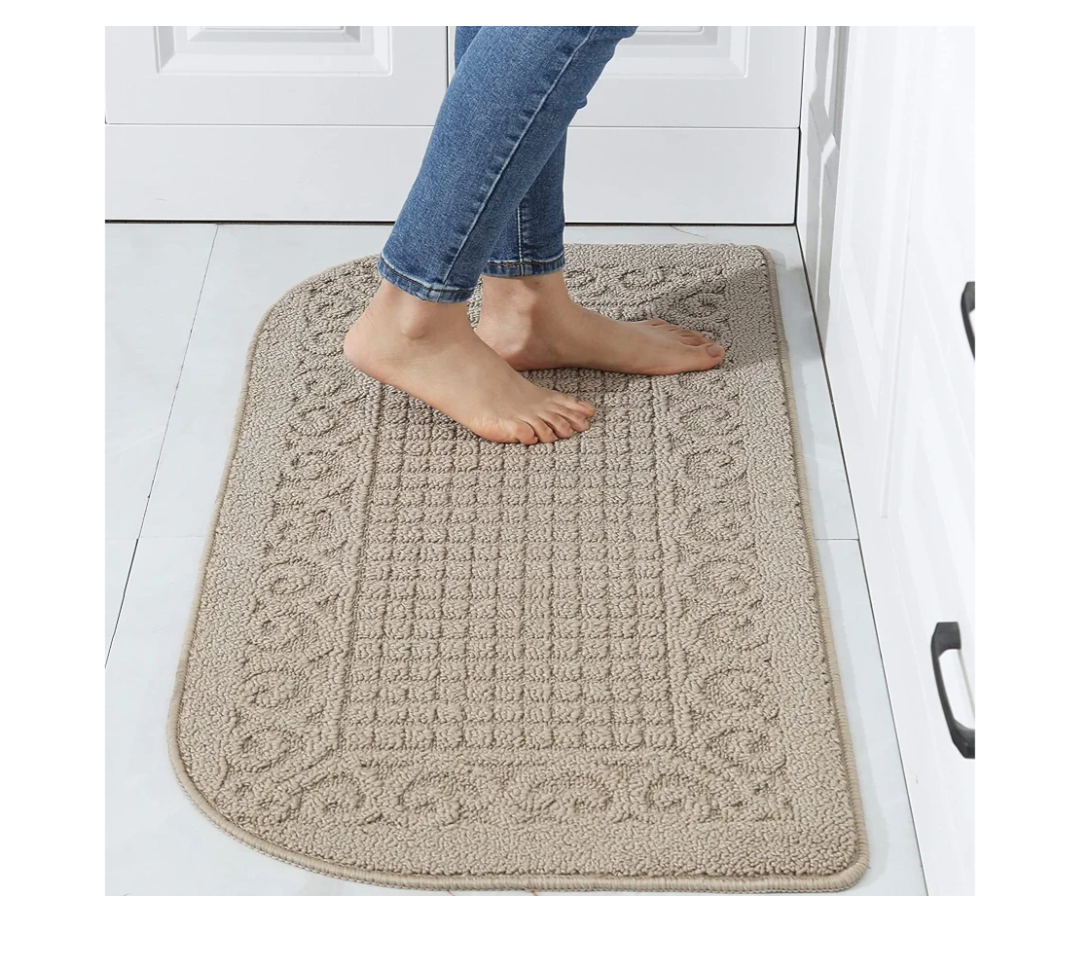 COSY HOMEER 39 x 20inch Anti Fatigue Kitchen Rug Mats are Made of 100% Polypropylene Half Round Rug Cushion Specialized in Anti Slippery and Machine Washable, Beige