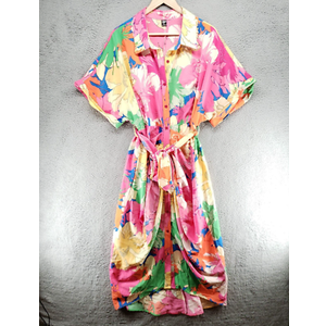 SHEIN Women's Curve 2XL VCAY Allover Floral Print Batwing Sleeve Shirt Dress SHEIN Women's Curve 2XL VCAY Allover Floral Print Batwing Sleeve Shirt Dress