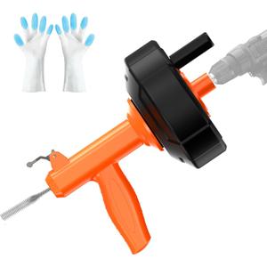 Drain Snake, Drain Auger with Drill Attachment, 25 Feet Plumbing Snake Auto Feed Flexible Hair Drain Clog Remover for Kitchen, Bathroom and Shower Sink with Gloves (Orange)