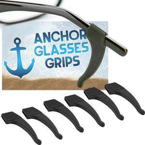 Anchor Glasses Straps - 3 Pack - Sunglasses Retainer Anti-Slip Glasses Grip Ear Hook Eyeglasses Anti-Slip Temple Tip Glasses Holder (Black)