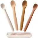 Moonkie Silicone Baby Spoons Set of 4, Toddler Spoons for Self Feeding 6 Months, Two Sizes Feeding Spoons for First Stage 4+ Months, Infant, Baby Utensils with Case, Bendable, Chewproof & Boil-proof