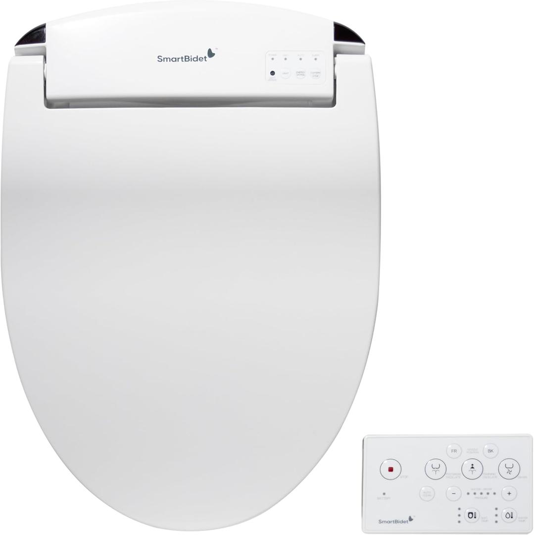 SmartBidet SB-2400 Advanced Electric Smart Bidet Slim Profile Seat in Elongated White with Remote Control, LED Night Light, Stainless Steel Nozzle, Heated Seat, Warm Dryer