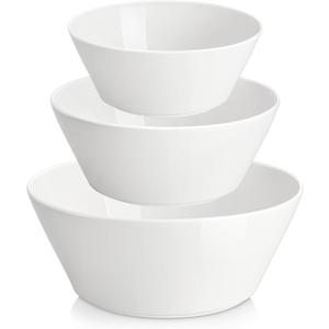 MALACASA Serving Bowls, Ceramic Mixing Bowls for Kitchen, 105/60/35 OZ White Bowls Set of 3, Microwave and Dishwasher Safe, Series Regular