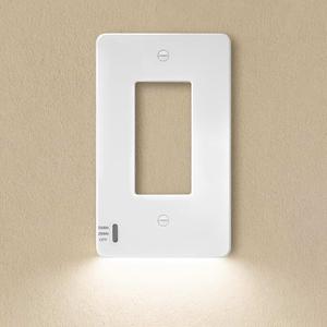 Akicon Light Switch Cover Plate with Motion-Activated LED Night Light, 1-Gang Wall Plate for Single-Pole Switches, 2/5 Minute Timer, Auto On/Off Sensor, White, 1 Pack