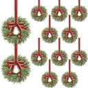 12 Pcs Small Christmas Wreath, Christmas Wreaths for Windows, Winter Mini Wreaths Christmas, Cabinet Wreaths for Kitchen Christmas, Window Decorations for Front Door Candle Rings Outdoor Indoor