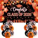 Orange and Black Graduation Decorations Class of 2026 Banner with 18 Pcs Grad Balloons Set - Large Congrats Grad 2026 Graduation Backdrop Decor, Orange Graduate Balloons Grad Party Decorations