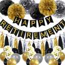 Retirement Party Decorations for Men Black Gold Happy Retirement Banner Balloons Paper Pompoms, Retired Party Supplies for Office Family Coworker