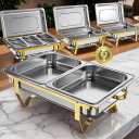 JOHAKYU 4 Pack 8QT Premium Chafing Dish Buffet Set with Rolled - Edge Design - Stainless Steel Chafers and Buffet Warmers for Birthday, Wedding - Silver, 7 Pans Included