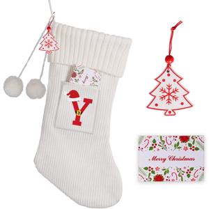 2 x Christmas Stocking 18 Inches Large Knit Christmas Stockings Monogram Initial Personalized Christmas Stockings for Family Xmas Home Decor White Red Green Tree Fireplace Ornaments White Y