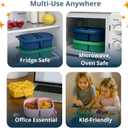 2 Pack Reusable Silicone Snack Containers with Lid, Strap, Spoon & Fork-2 Compartments Portable Mini ContainersSilicone Snack Storage Box for Picnic, Office, School(blue+green)