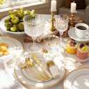 WDF Partyware 175PCS White and Gold Plastic Plates - Gold Plates with Rolled Napkins for Party - 25Guest Disposable Dinnerware Sets for Wedding/Baby Shower/Spring/Birthday/Mother's Day