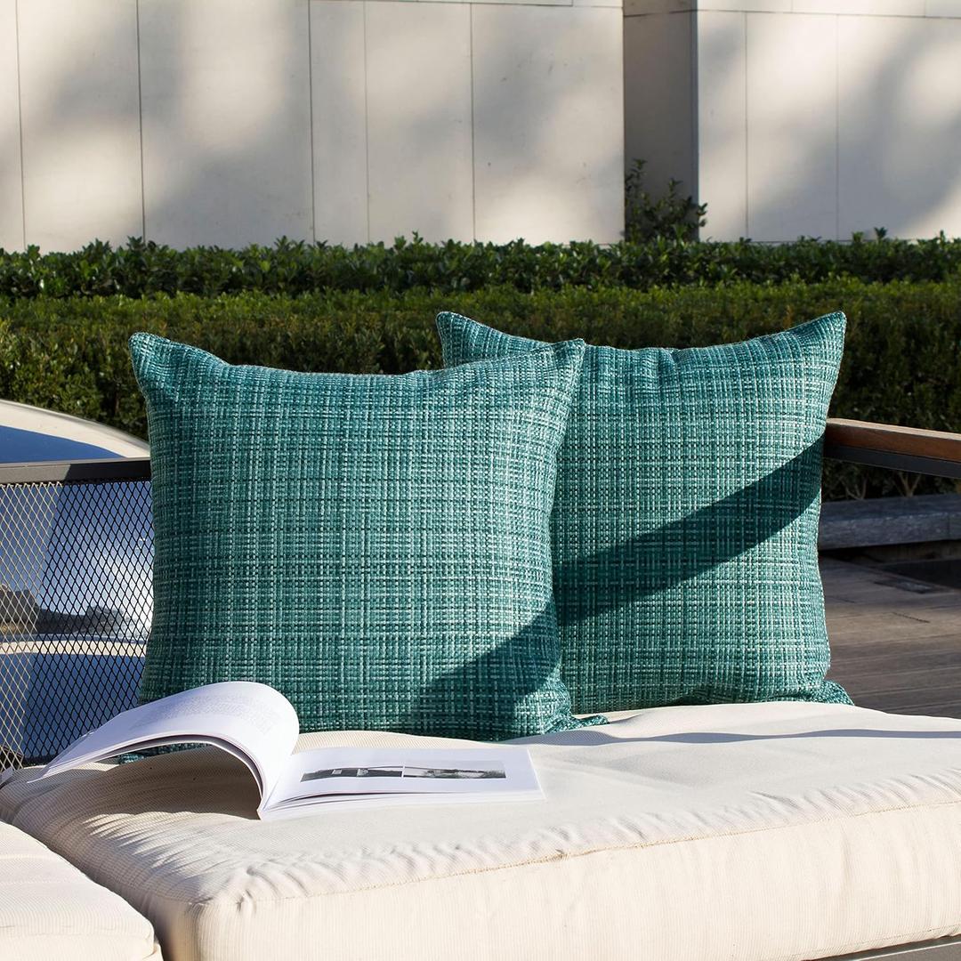 Kevin Textile Pack of 2 Decorative Outdoor Waterproof Throw Pillow Covers Stripe Square Pillowcases Modern Cushion Cases for Patio Couch Bench 20 x 20 Inch Teal