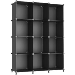 AWTATOS Cube Storage Organizer Closet Storage Shelves DIY Stackable Plastic Storage 12 Cube Bookshelf, Ideal Storage Organizer for Closet, Home, Bedroom, Black