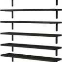 WOPITUES Wood Floating Shelves Set of 6, 24 inch Long Floating Shelves for Wall Decor, Farmhouse Shelf for Bedroom, Bathroom Storage Shelves, Book Shelves for Living Room - Black