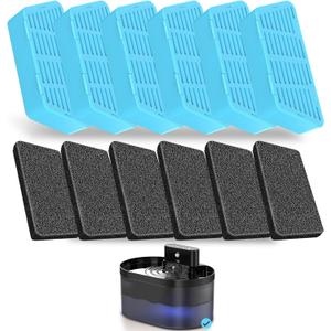 PEKTACO Replacement Cat Water Fountain Filters, 2.2L/74oz Automatic Pet Water Fountain Replacement Filters and Sponges (Pack of 3)