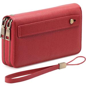 GAEKEAO Wallet for Women Clutch RFID Blocking Wristlet Leather Purse Large Capacity Credit Card Holder with Grip Hand Strap (A18 Lychee Red) GAEKEAO Wallet for Women Clutch RFID Blocking Wristlet Leather Purse Large Capacity Credit Card Holder with Grip Hand Strap (A18 Lychee Red)