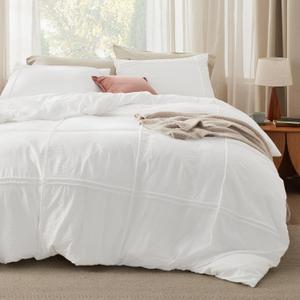 Bedsure Grid Boho Duvet Cover Queen Size - Distressed Vintage Tufted Boho Bedding Set, 3 Pieces Home Bedding for All Seasons, Includes 1 Queen Duvet Cover & 2 Pillowcases (White, 90" x 90")
