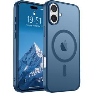 Magnetic for iPhone 16 Case (Compatible with MagSafe) (Military Grade Drop Protection) Slim Translucent Matte Shockproof with Anti-Fingerprint Phone Case, Deep Blue