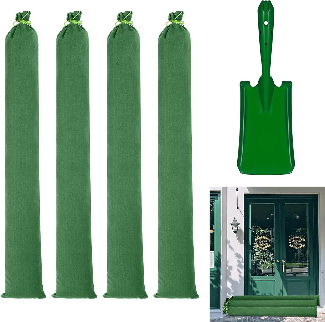 4Pcs Sand Bags for Flooding 4ft x 8in Flood Protection Sandbag Tube with Elastic Band Reusable Tube Floods Rain Wind Flood Barrier Barriers for Door Home Garage Protection