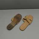 Rihero Women's Dressy Flat Sandals Comfortable Slip On Leather Slide Sandals (7.5, Raffia)