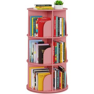 SpaceAid 3 Tier Rotating Bookshelf Tower, Spinning Bookcase Lazy Susan, Revolving 360 Book Shelf Storage Round Carousel, Vertical Rotate Turning Spiral Corner Organizer, Pink, 3 Tier, 37.8" H