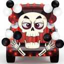 Halloween Trunk or Treat Car Decorations Kit for SUV, Skeleton Themed With Lights, Balloons, Round Flowers, Tassel - Car Garage Door Archway Decor Party Supplies