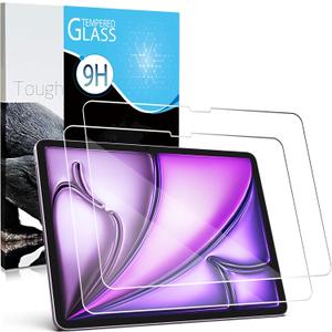 Screen Protector For iPad Air 11 inch M2 2024 M3 2025 6th 7th Generation, 2 Packs Tempered Glass Film Guard, 9H Anti-Scratch, Bubble Free, HD Clarity, Face ID and Apple Pencil Compatible