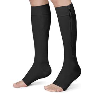 KEKING® Zipper Compression Socks for Men Women, Open Toe, 20-30mmHg Firm Support Knee High Zipper Compression Stockings for Wide Calf - Varicose Veins, DVT, Shin Splints, Edema, Nursing, Black 3XL