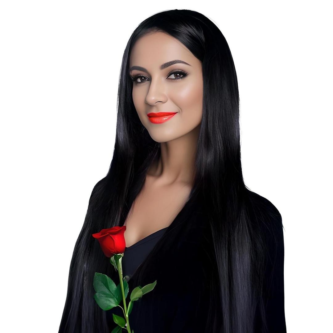 Miss U Hair Women Long Straight Black Wig Family Halloween Costume Wig No Bangs Center Part Cosplay Wigs