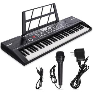 61 keys keyboard piano, Electronic Digital Piano with Built-In Speaker Microphone, Sheet Stand and Power Supply, Portable piano Keyboard Gift Teaching for Beginners, 29.5 inch W x 8.7 inch D x 2.3 inch H