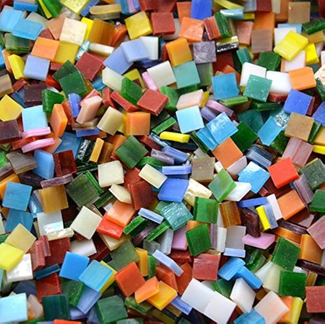 Lanyani 800 Pieces Mosaic Tiles Stained Glass - Assorted Colors for Art Craft and Home Decorations - 500g/1.1lb (Rainbow Square (Opaque-1.1lb))