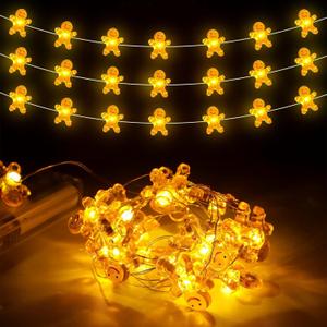 Bencailor Christmas Gingerbread Man String Lights Battery LED Operated Light up Mini Gingerbread Man String Lights Christmas Decorations for Xmas Party Bedroom Tree Decorations (6.56 ft)
