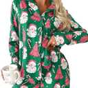 Whrounnk Womens Christmas Santa Pajama Set Long Sleeve Sleepwear Soft Loungewear 2 Piece Button Down Pjs Lounge Set Large