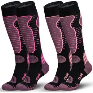 Merino Wool Ski Socks Mens Womens 2 Pairs for Skiing, Snowboarding, Thermal Knee High Winter Warm Sports Performance Socks, Size:La