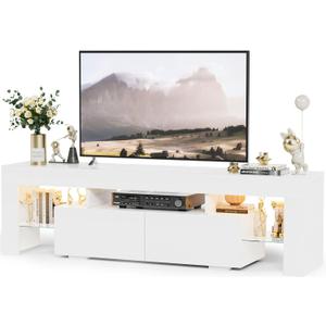 YESHOMY Modern LED TV Stand for Televisions up to 70 Inch with Glass Shelves and Drawer, Gaming Entertainment Center with Multiple Dynamic RGB Modes, for Livingroom, Bedroom, 60 Inch, White (17" Height, White)