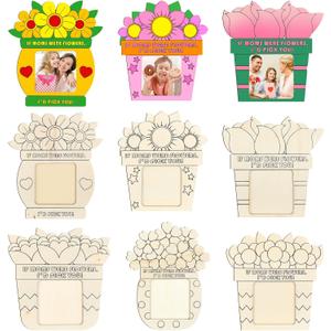 Menkxi 24 Pcs Color Your Own Wood Mother's Day Frame Flowers DIY Craft Kits for Kids 6.69 x 7.09 Inch Picture Frame for Mother's Day Gifts from Daughter Son Kindergarten Photo Decor(Regular)