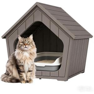 Cat Litter Box Enclosure, Resin Enclosed Litter Box Furniture with Air Holes, Outdoor Cat House Weatherproof, Wide Opening Design for Easy Cleaning, Grey
