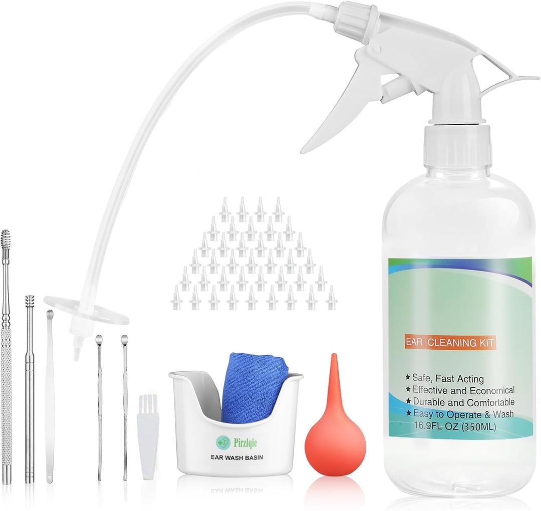 Ear Wax Removal Tool, Ear Cleaning Kits Safe Ear Irrigation Kit Ear Flush Kit for Adults Kid, Ear Wax Washer Device Easy to Operate, Includes Basin, Syringe, Curette Kit, Towel and 40 Disposable Tips